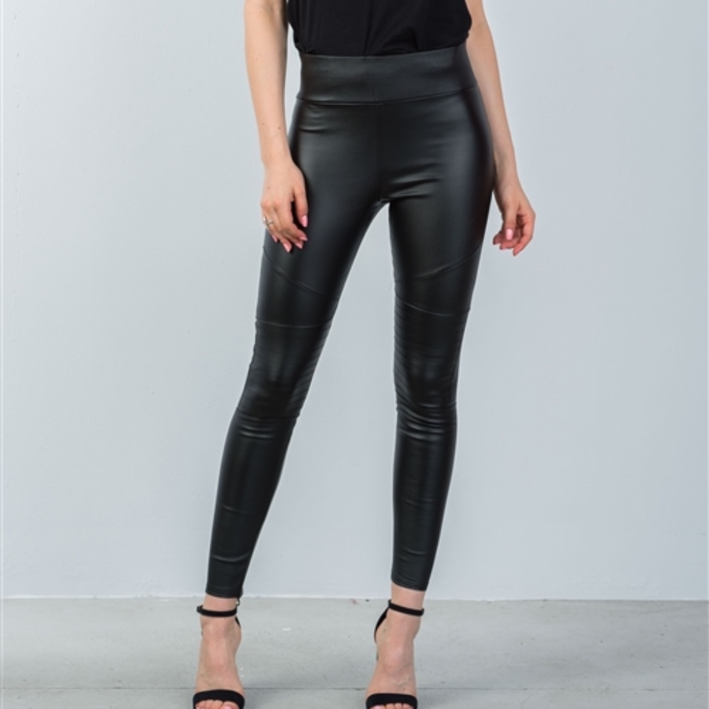 LAST 2 XS! BLACK  ZIPPER MOTO FAUX SKINNY LEGGING - Picture 6 of 7
